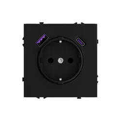 Розетка одинарная с заземлением с USB-портом для зарядки Type A + Type C EU Socket with USB A+C 20W Black